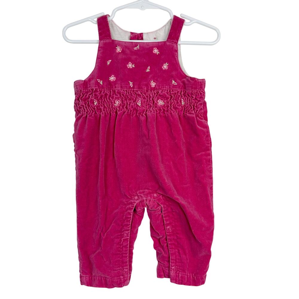 Vtg 90s Sonoma Velvet Jumpsuit Pink Roses Flowers - 6-9 Months